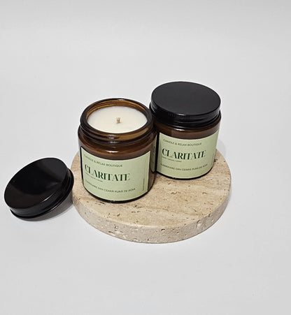 Lumanare parfumata din ceara pura de soia Claritate cu aroma de menta si rubarba , colectia Alege-ti STAREA 