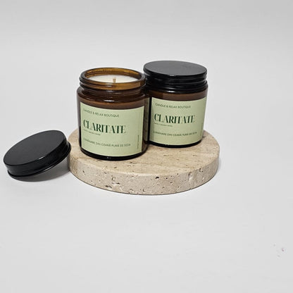 Lumanare parfumata din ceara pura de soia Claritate cu aroma de menta si rubarba , colectia Alege-ti STAREA 
